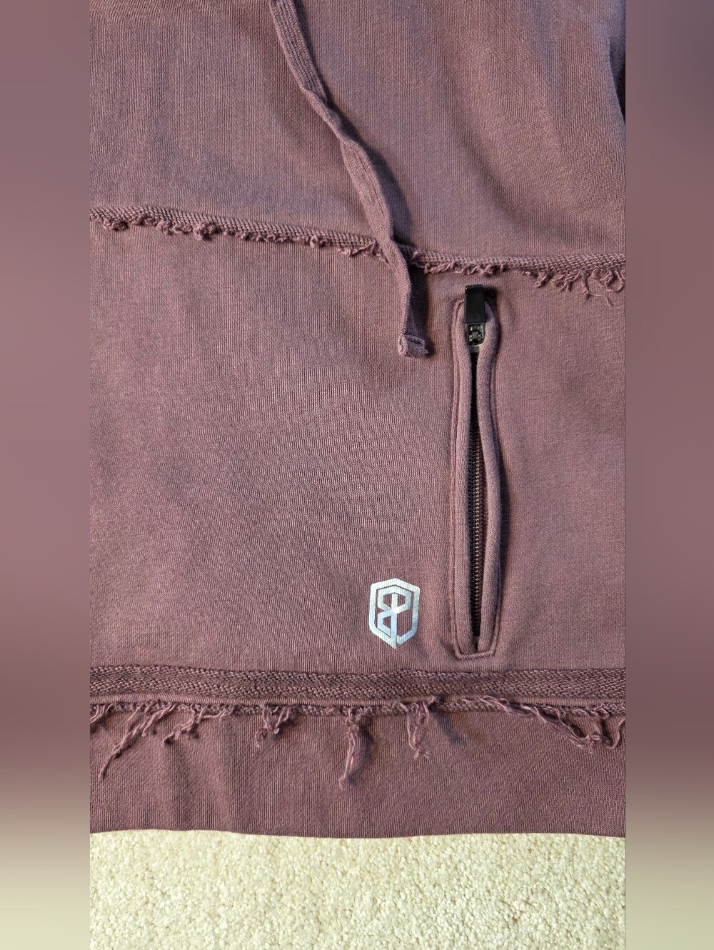 Born Primitive Purple 1/4 Zip Cropped Hoodie Raw Distressed Seams Womens L - Picture 3 of 9